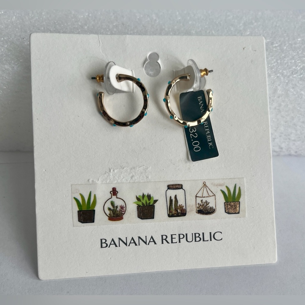 Banana Republic Gold Hoop Earrings with blue/green accents